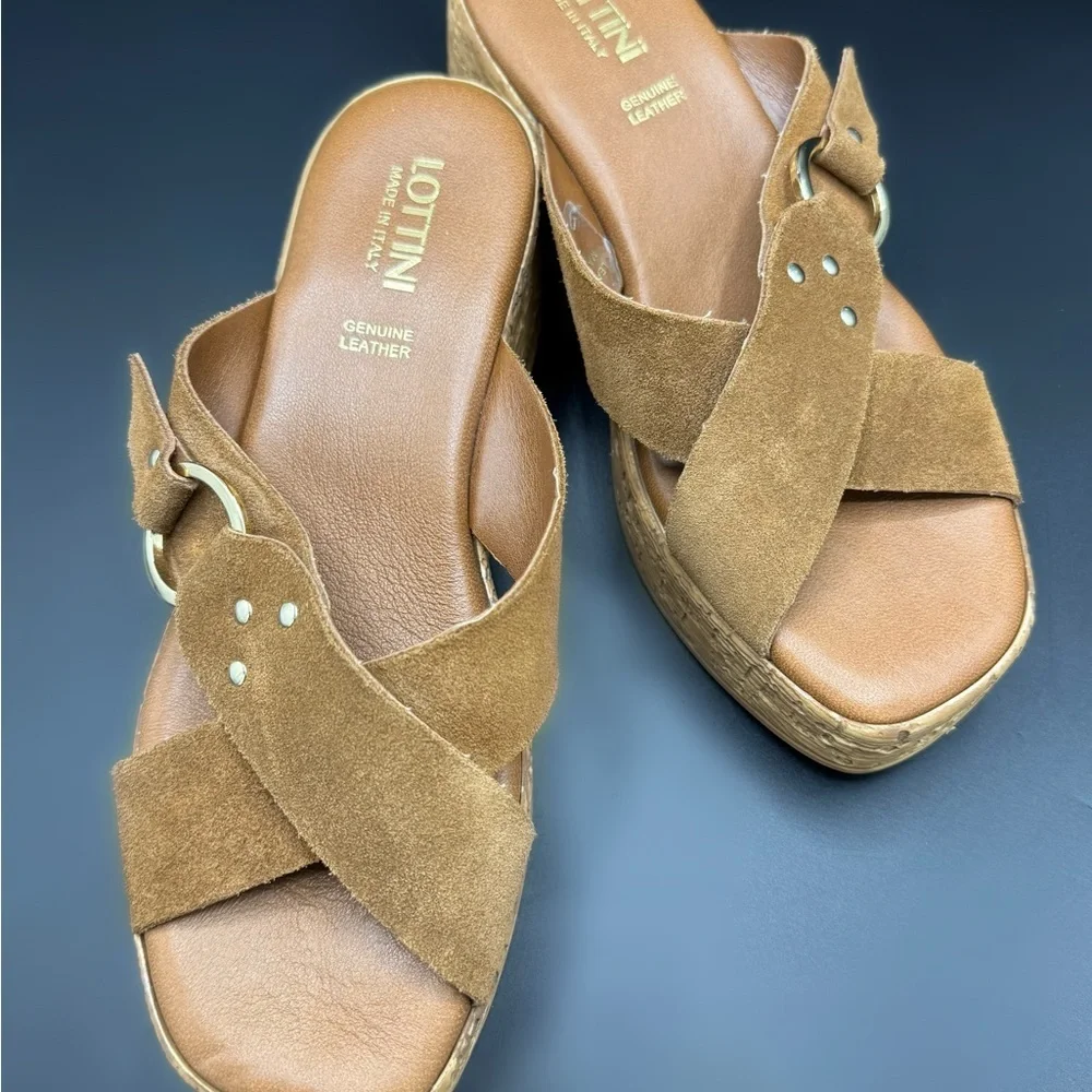Lottini Italy Leather Platform Sandals Brown EU 38 Boho Comfort